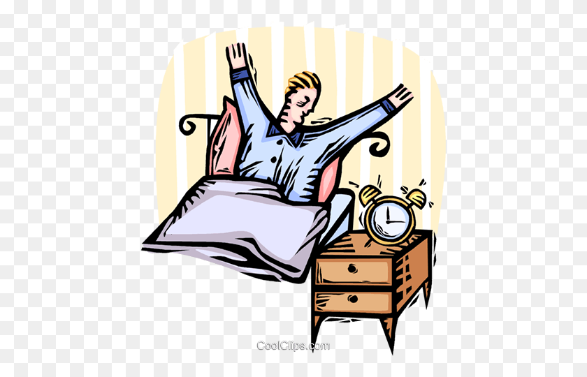 436x480 Man Waking Up In The Morning Royalty Free Vector Clip Art - Morning Clipart