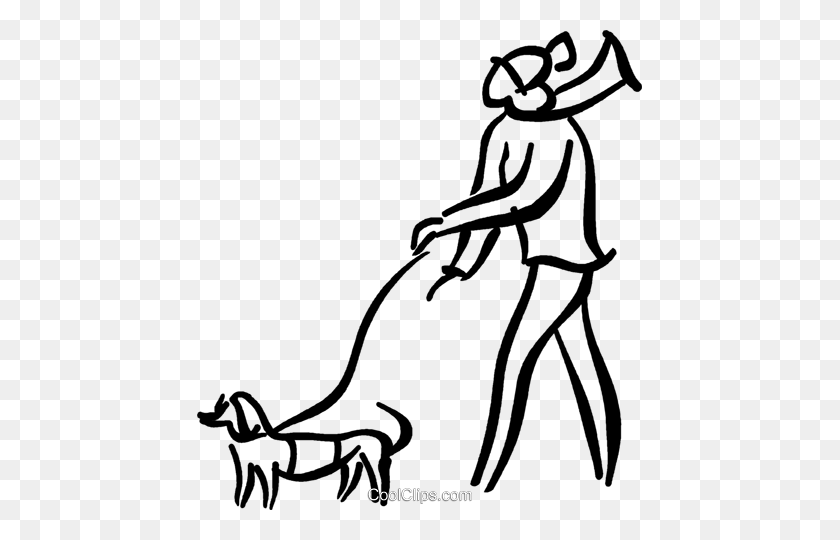 445x480 Man Walking A Dog Royalty Free Vector Clip Art Illustration - Walking A Dog Clipart