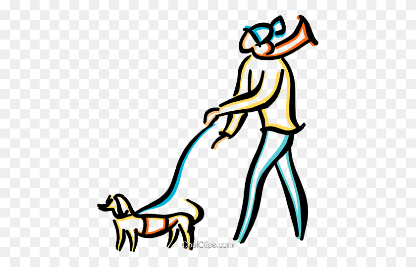 447x480 Man Walking A Dog Royalty Free Vector Clip Art Illustration - Walking Clipart