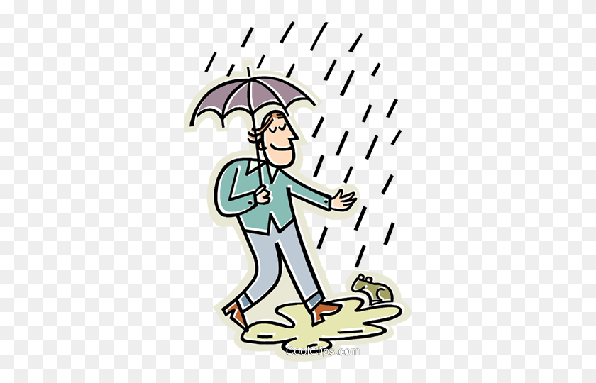 320x480 Man Walking In The Rain With An Umbrella Royalty Free Vector Clip - Umbrella With Rain Clipart