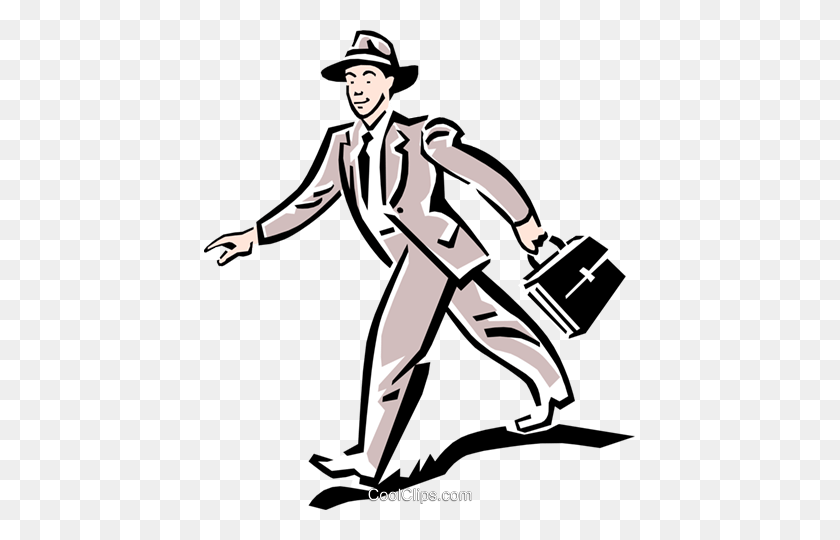 431x480 Man Walking To Work Royalty Free Vector Clip Art Illustration - Person Walking Clipart