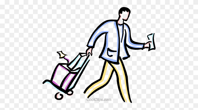 480x409 Man Walking With Luggage Royalty Free Vector Clip Art Illustration - People Walking Clipart