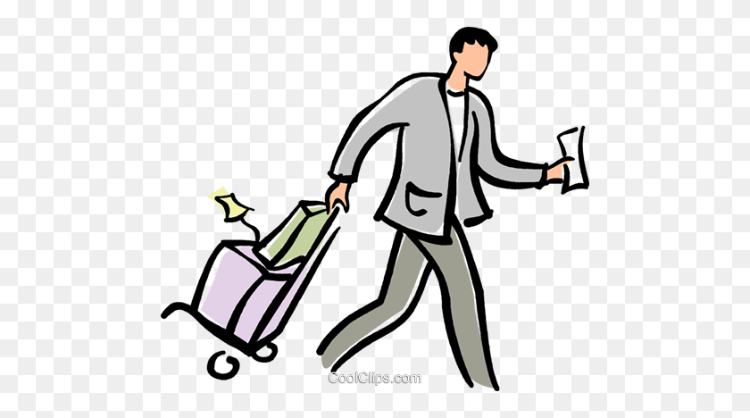 480x408 Man Walking With Luggage Royalty Free Vector Clip Art Illustration - Man Walking Clipart
