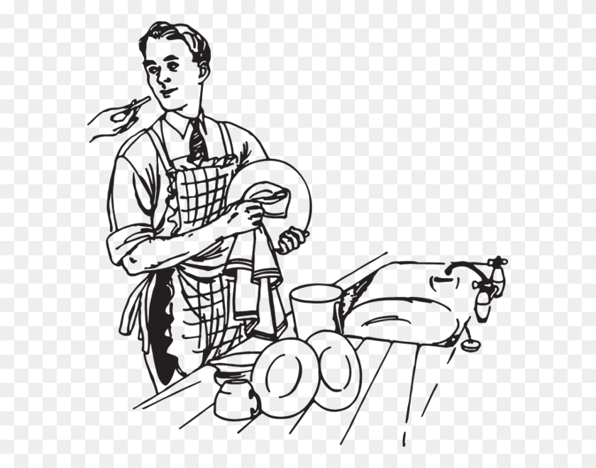 593x600 Man Wash Dishes Clip Art From Stamp - Washing Dishes Clipart