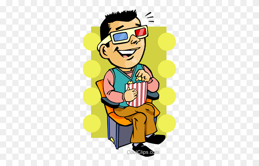 302x480 Man Watching A Movie With Glasses Royalty Free Vector Clip Art - Watching A Movie Clipart