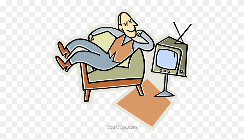 480x424 Man Watching Television Royalty Free Vector Clip Art Illustration - Watching Television Clipart