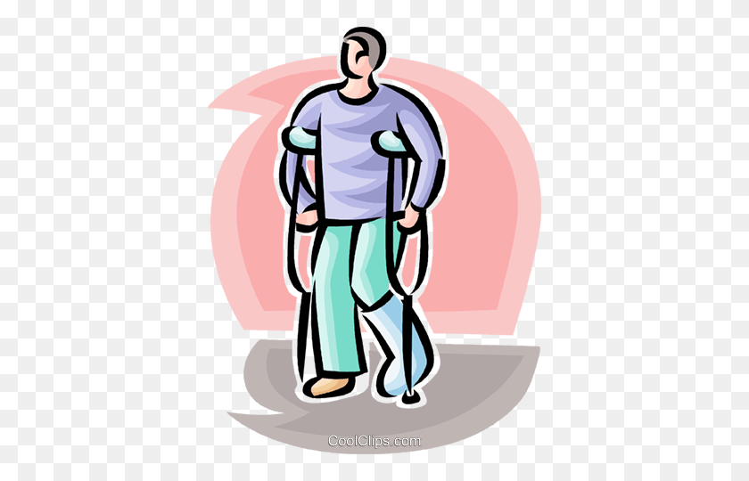 374x480 Man With A Broken Leg And Crutches Royalty Free Vector Clip Art - Muscle Man Clipart