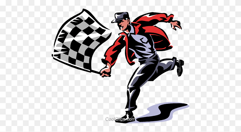 480x401 Man With A Checkered Flag Royalty Free Vector Clip Art - Checkered Flag PNG