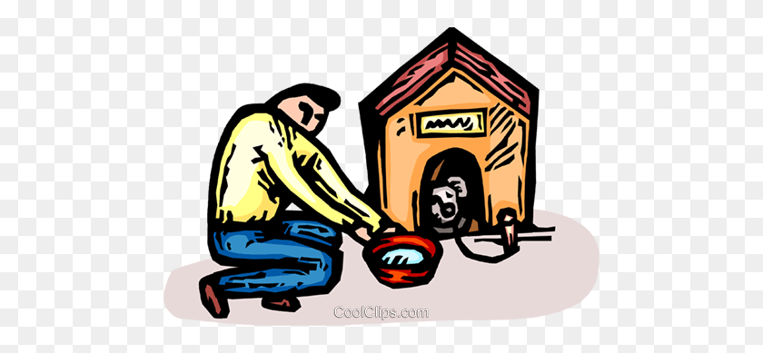 480x329 Man With A Dog And A Doghouse Royalty Free Vector Clip Art - Dog House Clipart