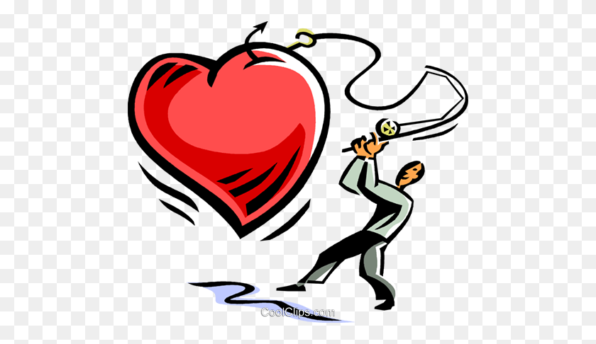 480x426 Man With A Fishing Pole Catching A Heart Royalty Free Vector Clip - Soccer Heart Clipart