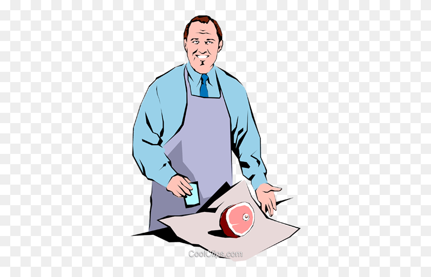 332x480 Man With A Ham Royalty Free Vector Clip Art Illustration - Butcher Clipart