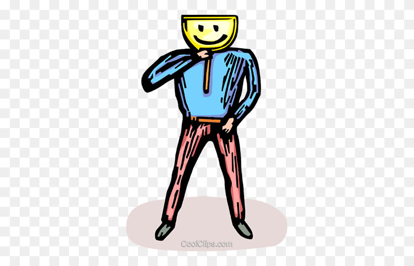 327x480 Man With A Happy Face Mask Royalty Free Vector Clip Art - Man Face Clipart