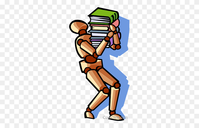 255x480 Man With A Pile Of Books Royalty Free Vector Clip Art Illustration - Book Pile Clipart