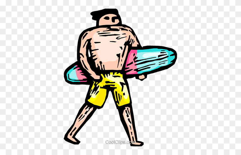 395x480 Man With A Surfboard Royalty Free Vector Clip Art Illustration - Surfing Board Clipart