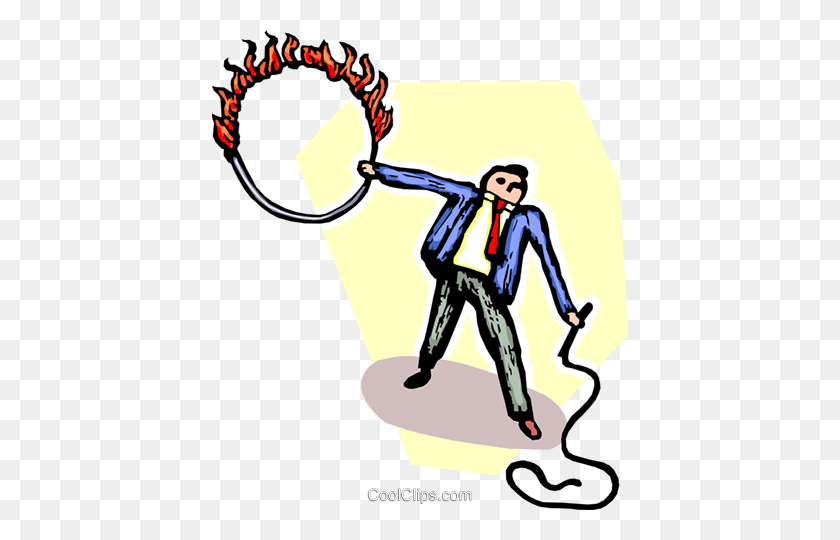 416x480 Man With A Whip And A Flaming Hoop Royalty Free Vector Clip Art - Whip Clipart