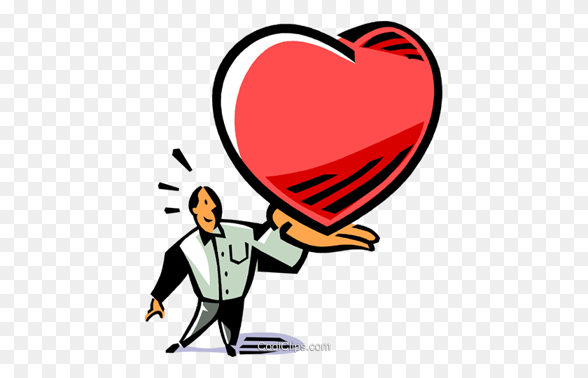 425x480 Man With An Oversized Heart In His Hands Royalty Free Vector Clip - Heart With Hands Clipart