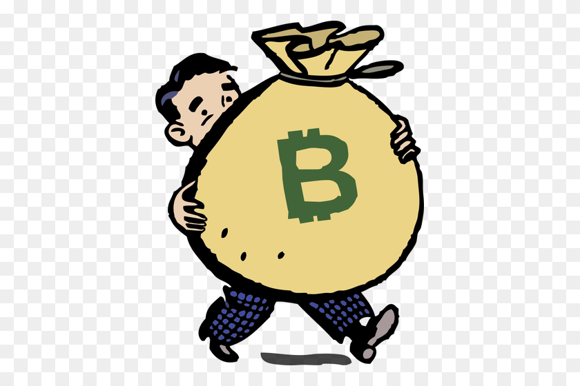 389x500 Hombre Con Bolsa De Bitcoin - Bitcoin Clipart