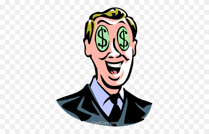 387x480 Man With Dollar Sign Eyes Royalty Free Vector Clip Art - Sign Up Clipart