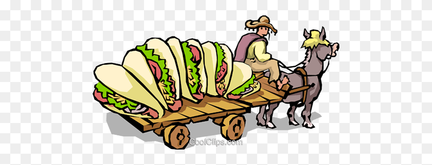 480x262 Hombre Con Burro Y Carro Lleno De Tacos Royalty Free Vector Clip - Tacos Png