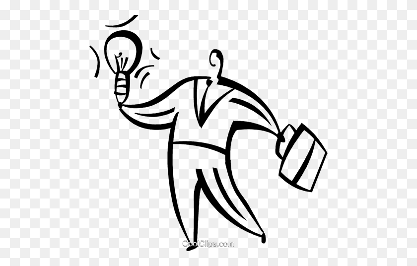 480x476 Man With Idea Light Bulb And Briefcase Royalty Free Vector Clip - Briefcase Clipart Black And White