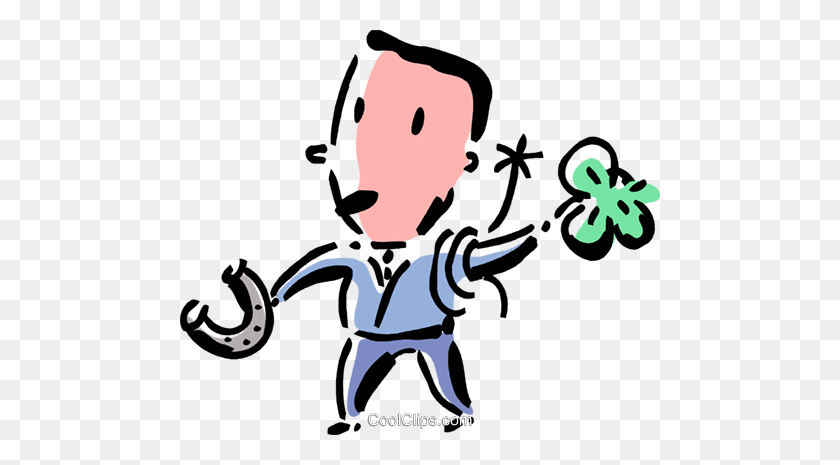 480x405 Man With Lucky Horseshoe And Shamrock Royalty Free Vector Clip Art - Shamrock Clipart