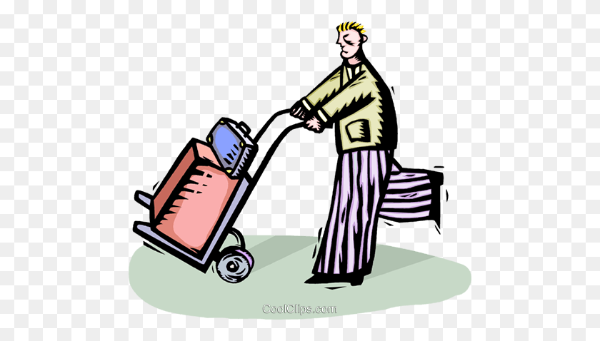 480x418 Man With Luggage On A Dolly Royalty Free Vector Clip Art - Dolly Clipart