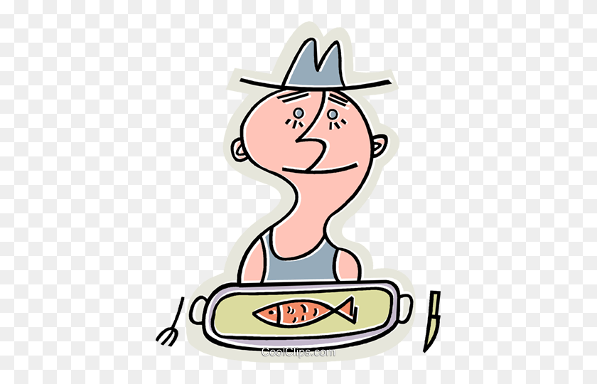 401x480 Man With One Small Fish On His Plate Royalty Free Vector Clip Art - Small Fish Clipart