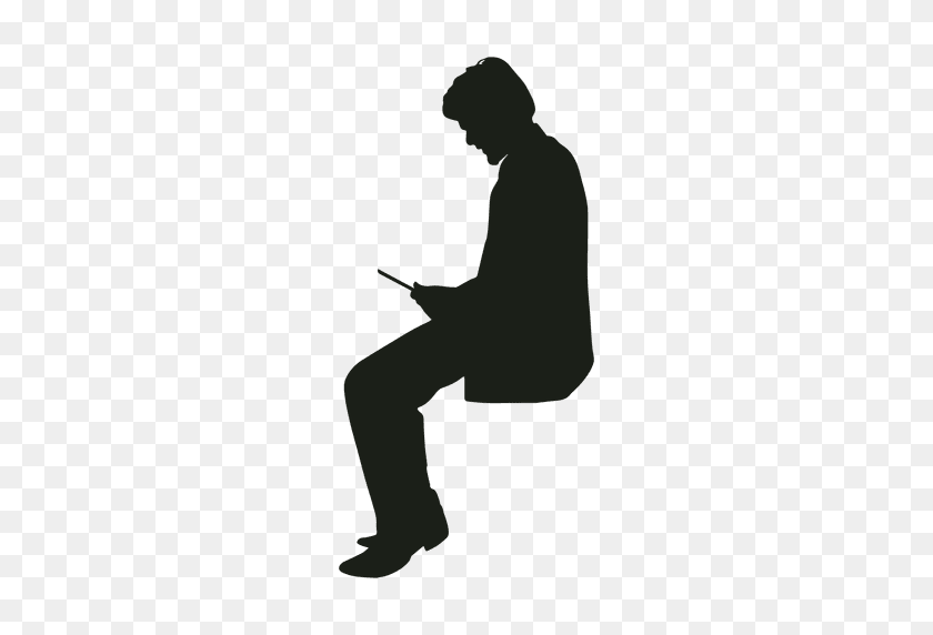 Man With Phone Sitting Silhouette - Sitting Person PNG