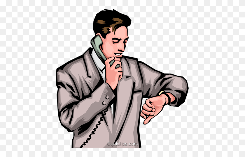 455x480 Man With Phone Watch Royalty Free Vector Clip Art Illustration - Person On Phone Clipart