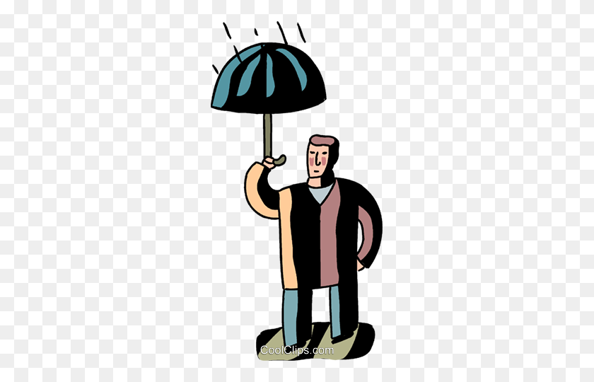 243x480 Man With Umbrella In The Rain Royalty Free Vector Clip Art - Weatherman Clipart