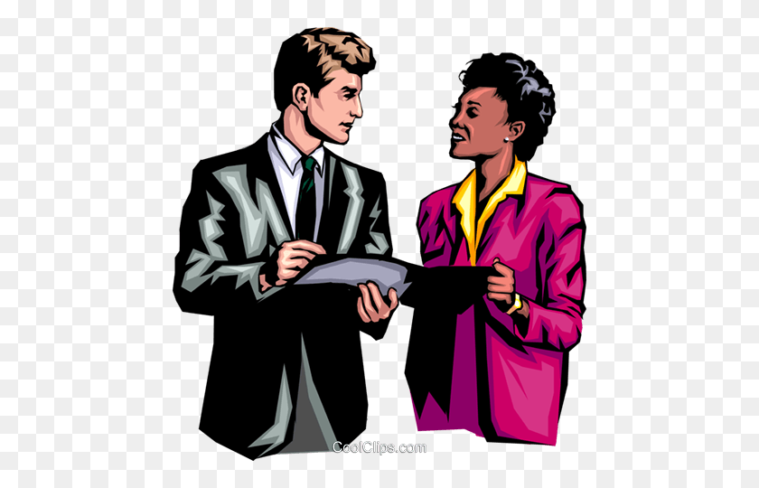 458x480 Man Woman Discussing Royalty Free Vector Clip Art Illustration - Man In Suit Clipart
