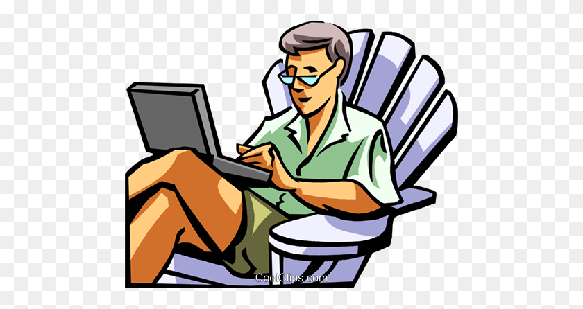 480x386 Man Working On A Laptop Computer Royalty Free Vector Clip Art - Person On Computer Clipart