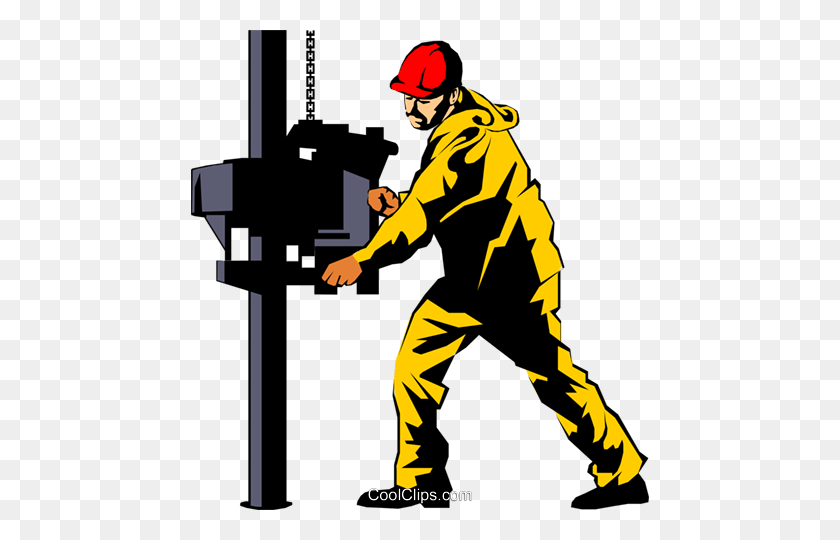458x480 Hombre Que Trabaja En La Plataforma Petrolera Royalty Free Vector Clipart Illustration - Oil Rig Clipart