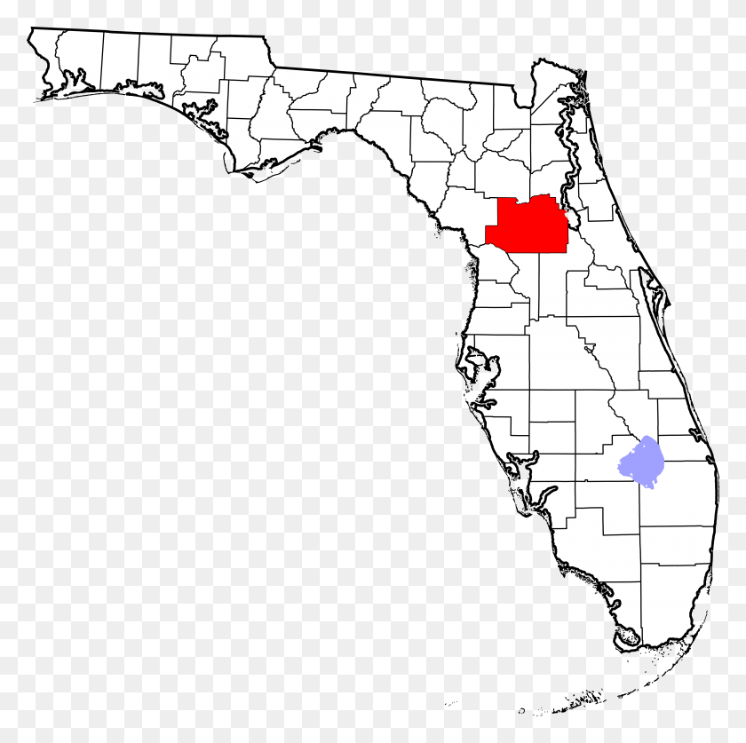 4108x4096 Карта Флориды С Выделением Округа Мэрион - Контур Флориды Png