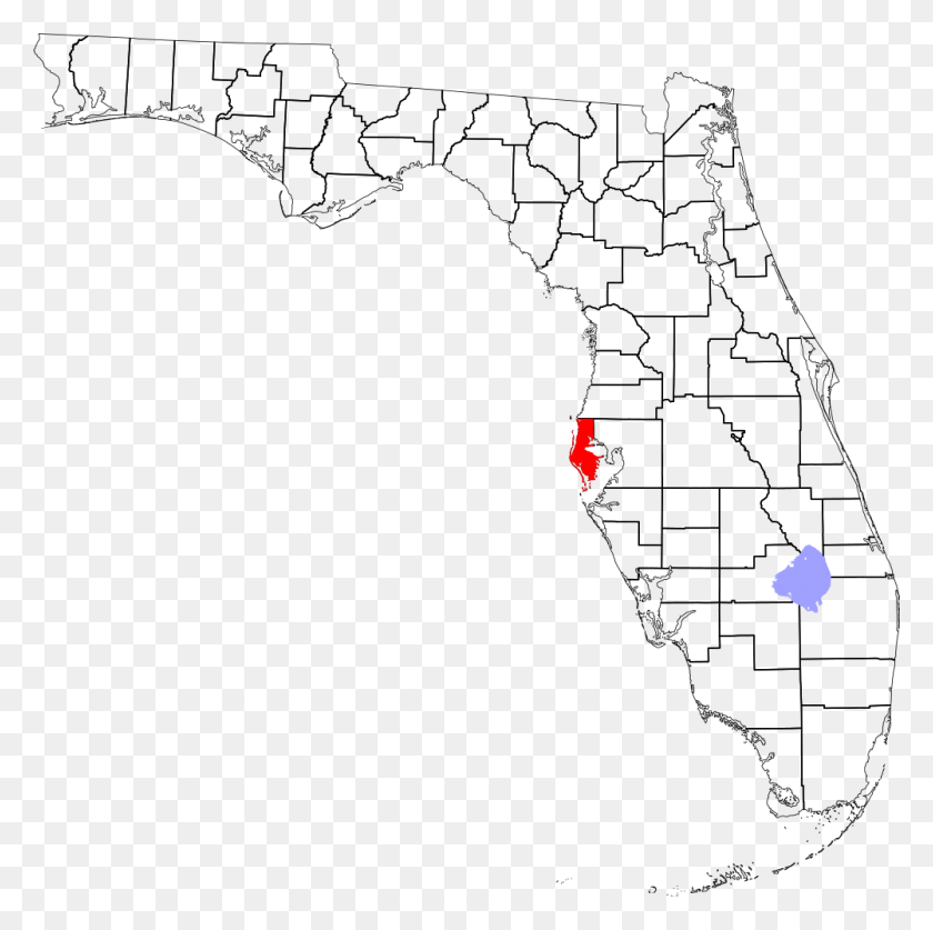 1000x997 Карта Флориды С Выделением Округа Пинеллас - Контур Флориды Png