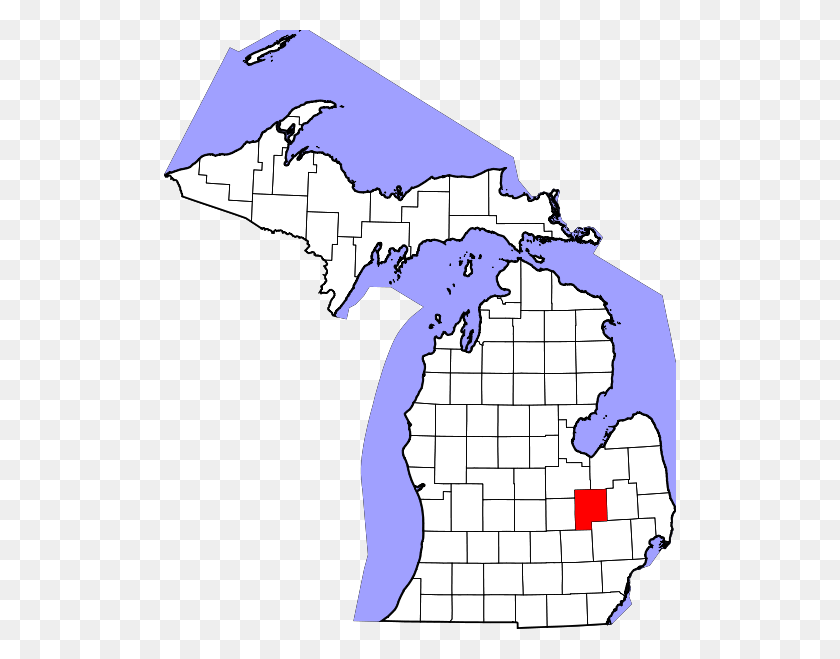 512x599 Map Of Michigan Highlighting Genesee County - Michigan Outline PNG