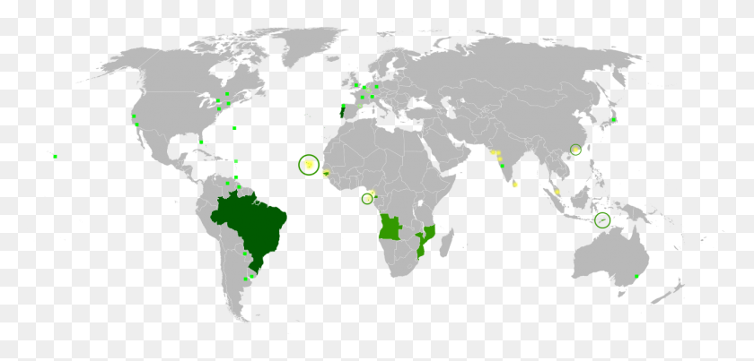 1280x564 Map Of The Portuguese Language In The World - Mapa Mundi PNG