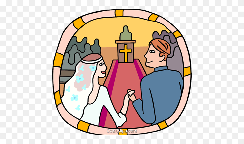 480x437 Marriage Couple Going Down The Aisle Royalty Free Vector Clip Art - Aisle Clipart