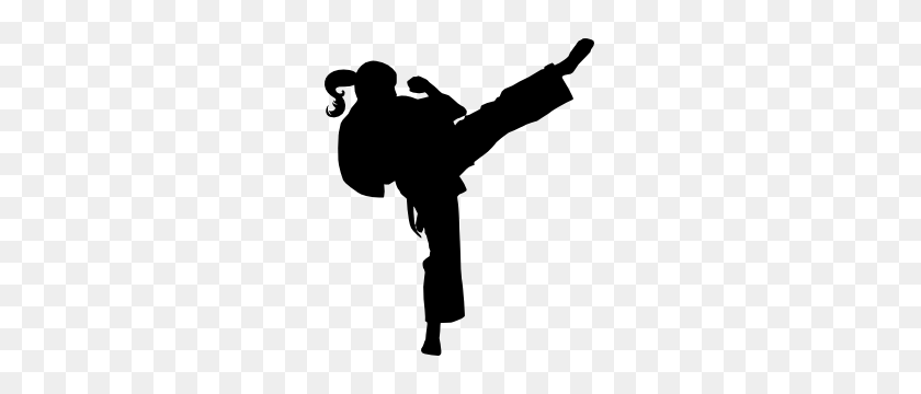 300x300 Martial Arts Karate Girl With Pony Tail Kicking Sticker - Karate Girl Clip Art