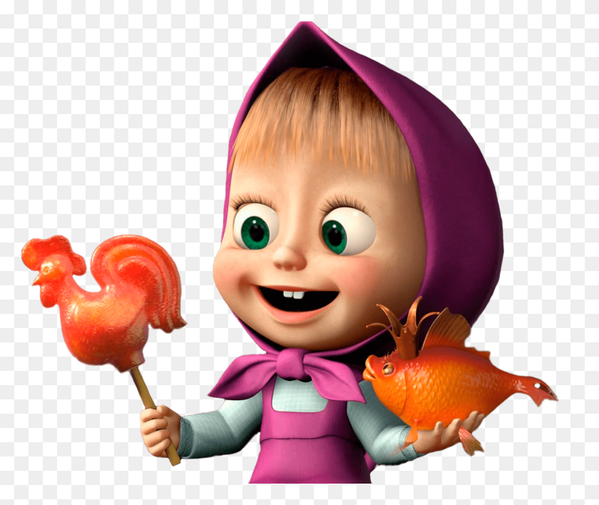 1439x1196 Masha Holding Fish And Rooster Lolly Transparent Png - Masha And The Bear PNG