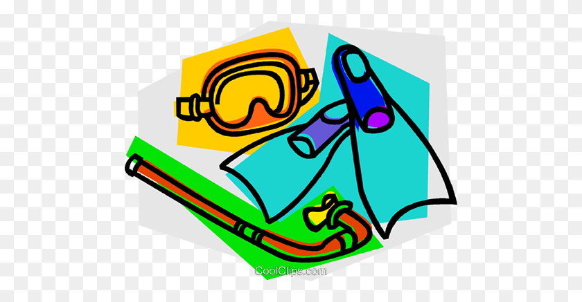 480x377 Mask Snorkel And Fins Royalty Free Vector Clip Art Illustration - Snorkel Clipart