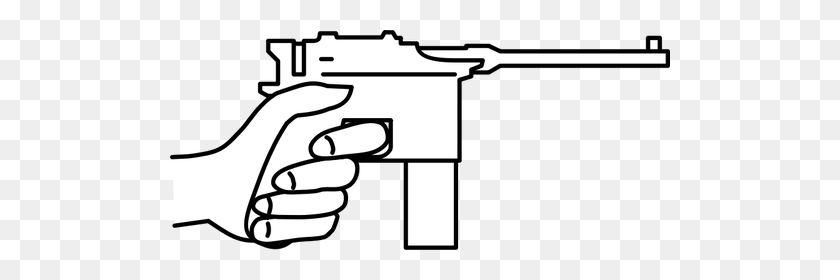 500x220 Пистолет Маузер Векторная Графика - Пистолет Черно-Белый Клипарт