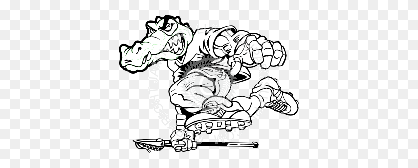 361x278 Mean Gator Running With Lacrosse Stick - Gator Clipart Black And White