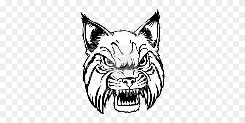 288x361 Mean Wildcat Head Facing Front Black White - Bobcat Clipart Black And White