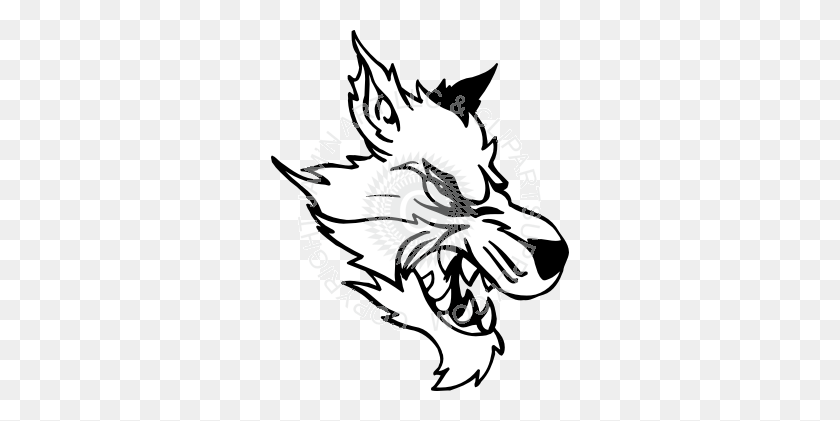 298x361 Mean Wolf Head Right Facing - Wolf Head Clipart Black And White