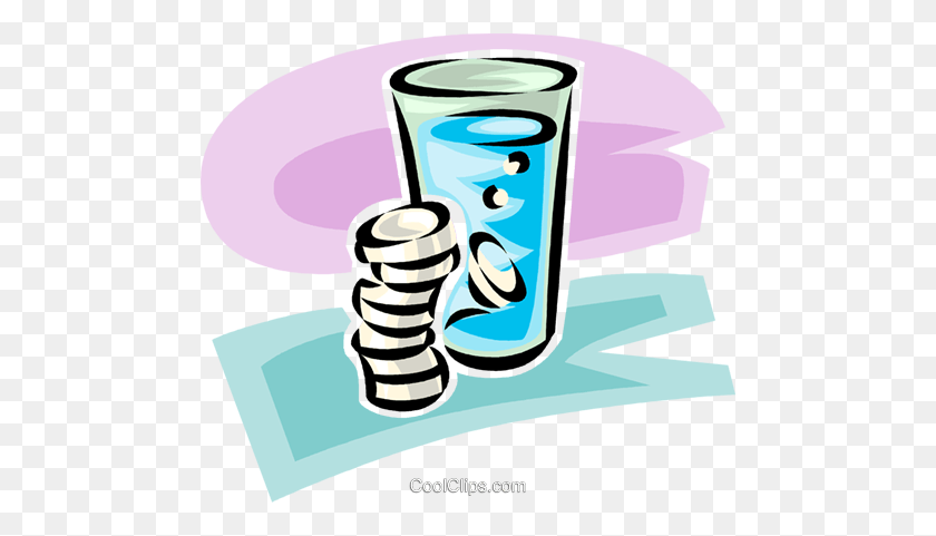 480x421 Medicina Y Un Vaso De Agua Royalty Free Vector Clipart - Vaso De Agua Clipart