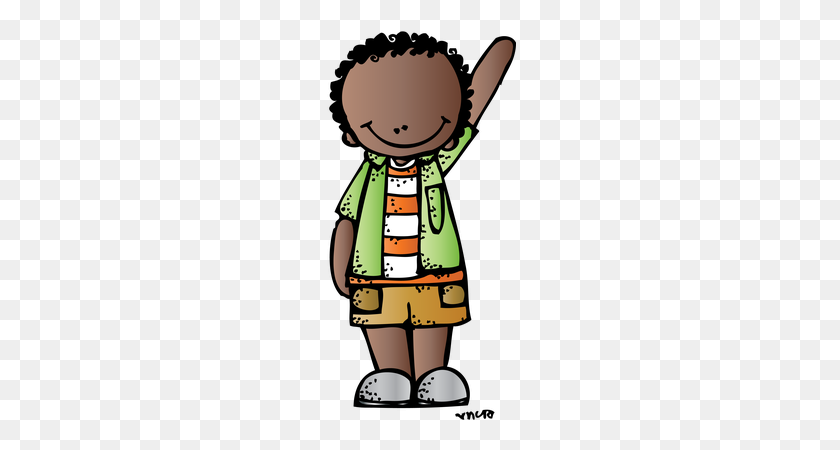 192x390 Melonheadz Boy With Hand Raised Kids Clipart - Raise Hand Clipart