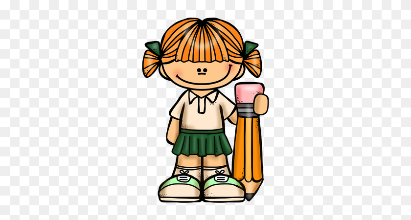 268x390 Melonheadz Girl With Sports Skirt And Pencil Kids Clipart - Clipart Skirt