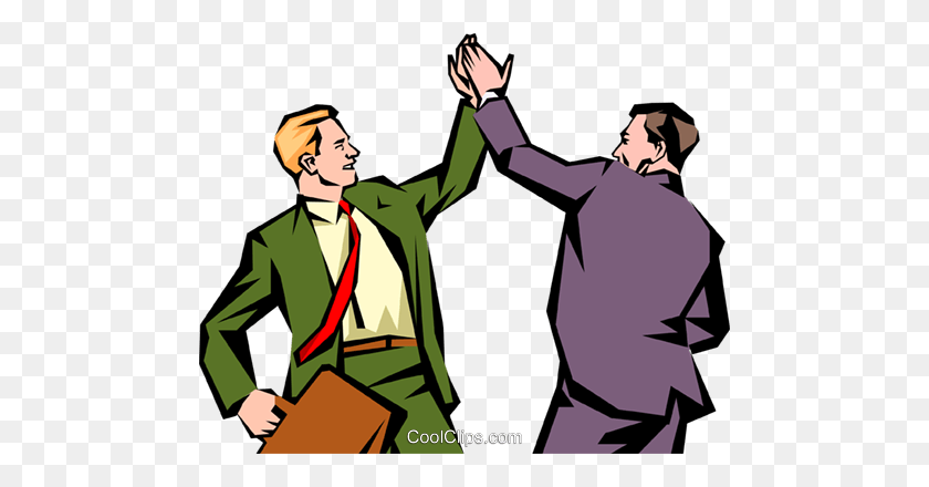 480x380 Men Giving Each Other A High Five Royalty Free Vector Clip Art - Workplace Clipart