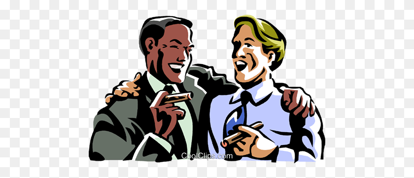 480x302 Men Laughing While Smoking A Cigar Royalty Free Vector Clip Art - Person Laughing Clipart